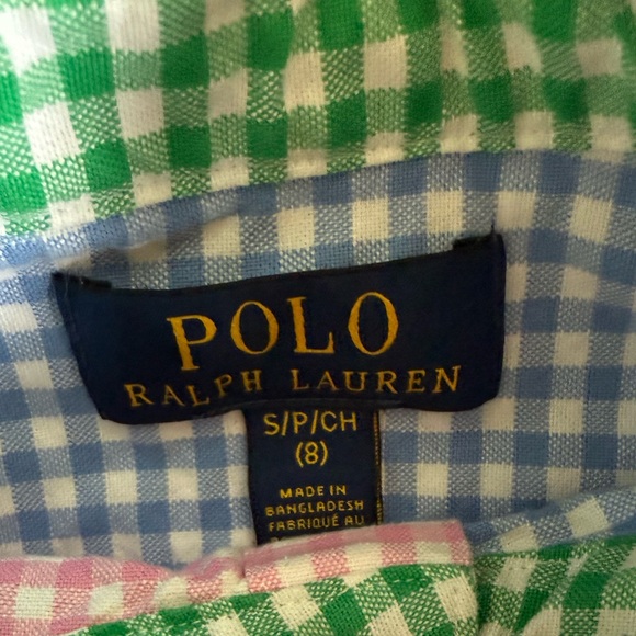 Ralph Lauren Boys Shirt SZ 8 Green Blue Pink Gingham Check Preppy  Short Sleeve - Picture 5 of 6